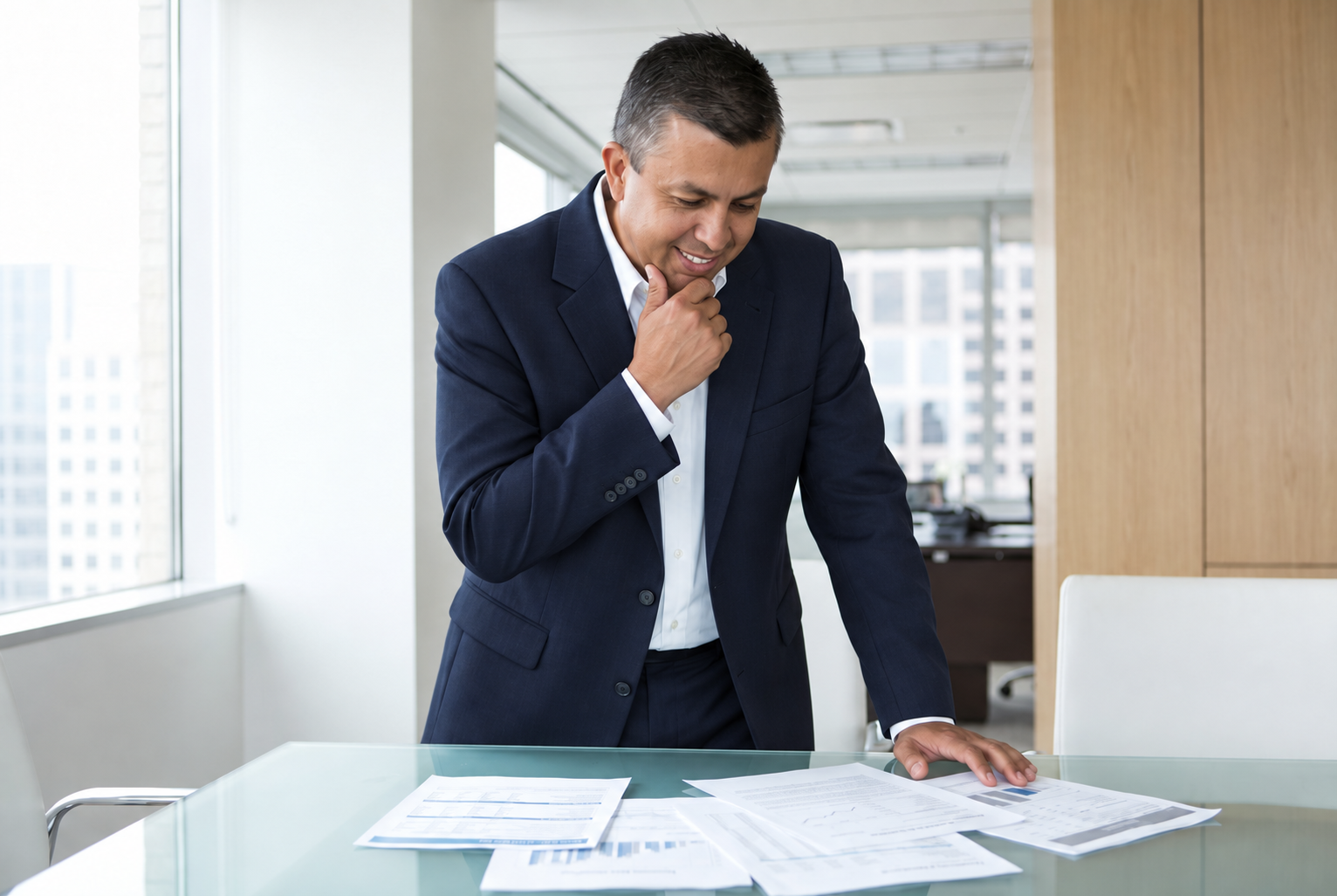 Javier reviewing financial plans