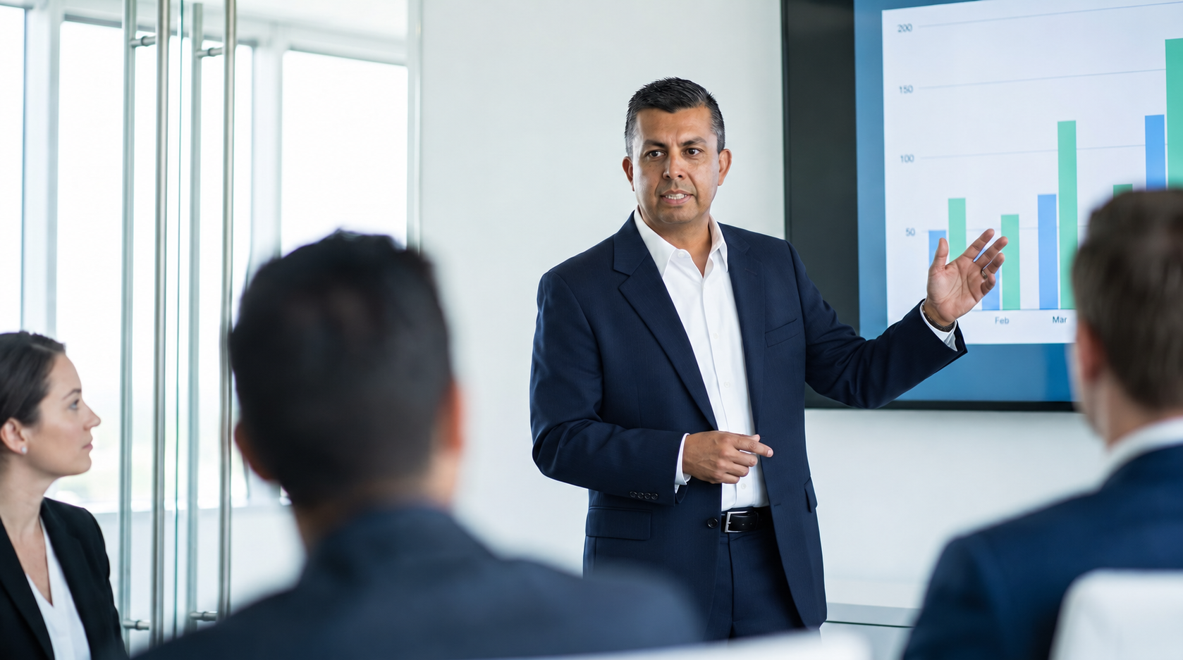 Javier presenting to a leadership team
